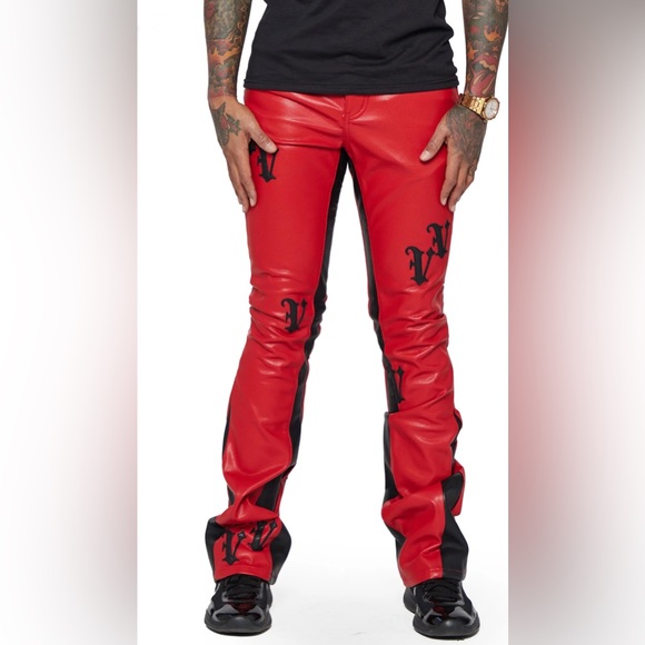 Valabasas Other - NWT MEN’S VALABASAS STACKED "ALI" RED BLACK LEATHER PANTS SIZE 30
